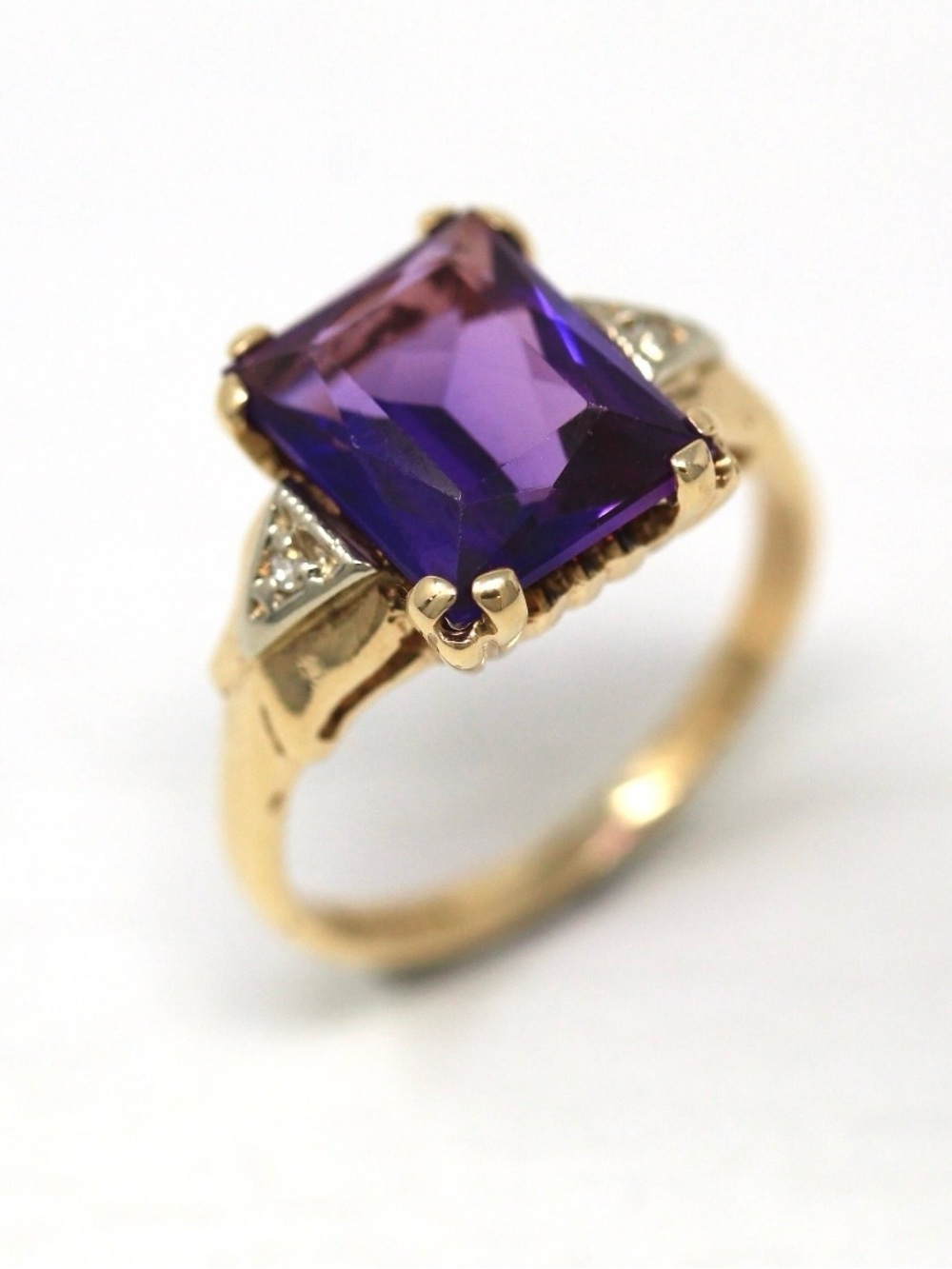 Purple and Gold Emerald-Cut Cocktail Ring